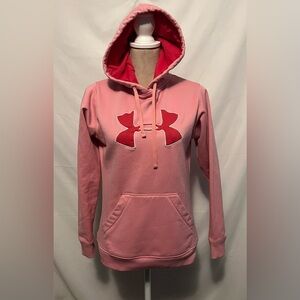 Under Armour Pink Hoodie Sweatshirt w/red Logo  Fleece Lined Pullover- Small